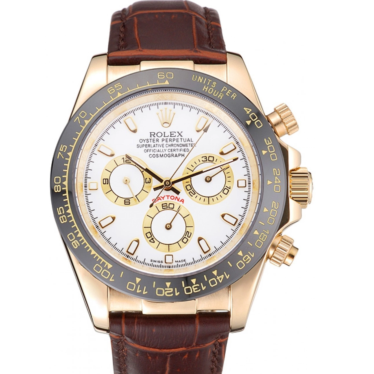 Best AAA Replica Sites Rolex Daytona Case Brown Cosmograph 622633 Dial Bracelet Gold White Leather 0629